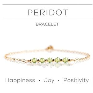 Peridot Bracelet Dainty Beaded bar bracelet in 14k gold filled